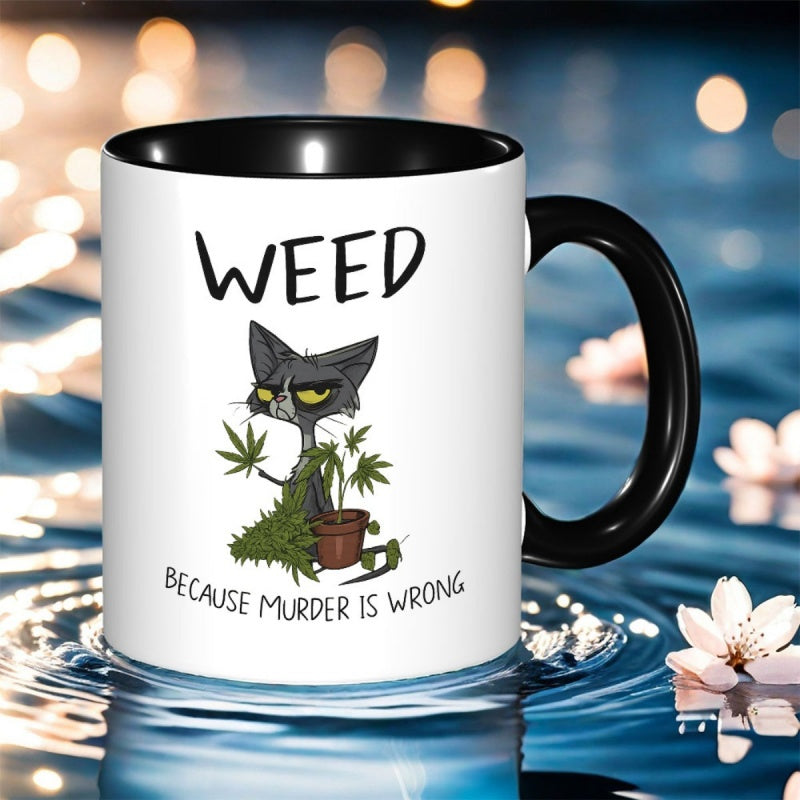 Tailorly Black Accent 11 oz Mug - floral print of a cat