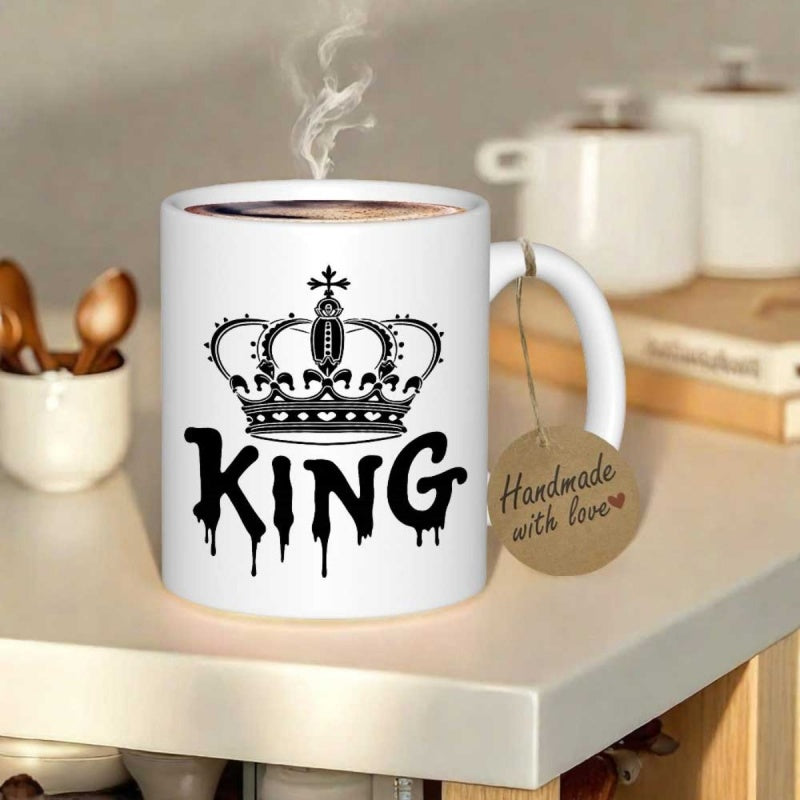 Tailorly White Ceramic 11 oz Mug - King Regal Black Ornate Royal Design Featuring Bold Dripping Ink Aesthetics Crown