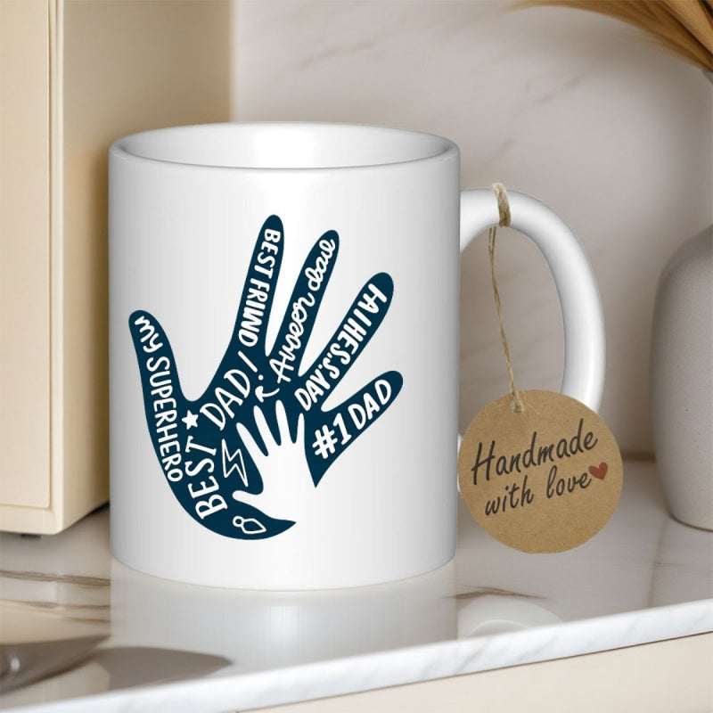 Tailorly White Ceramic 11 oz Mug - Best Dad Best Friend My Superhero Fathers Day 1 Dad Awesome Dad Meaningful Dark Blue Silhouette Filled With Heartfelt Fatherhood