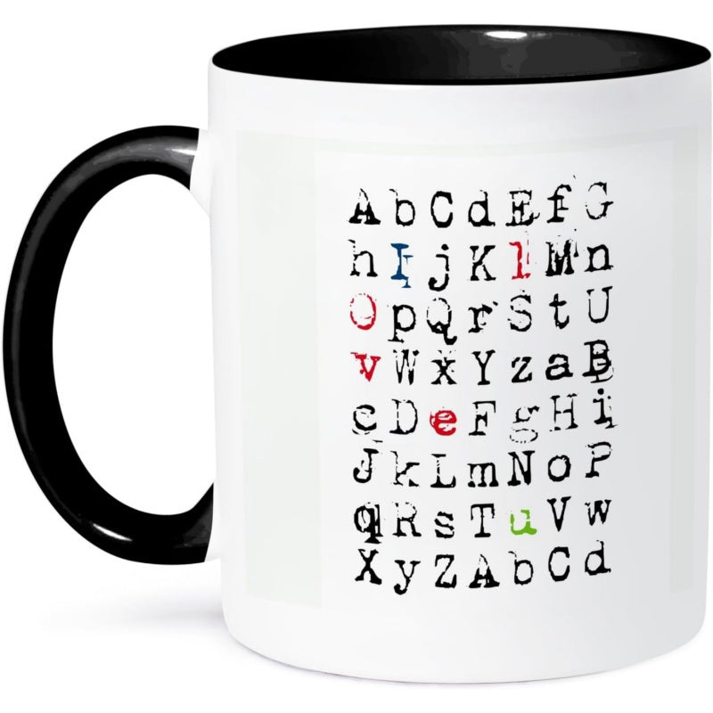 Tailorly Black Accent 11 oz Mug - i love you in letters
