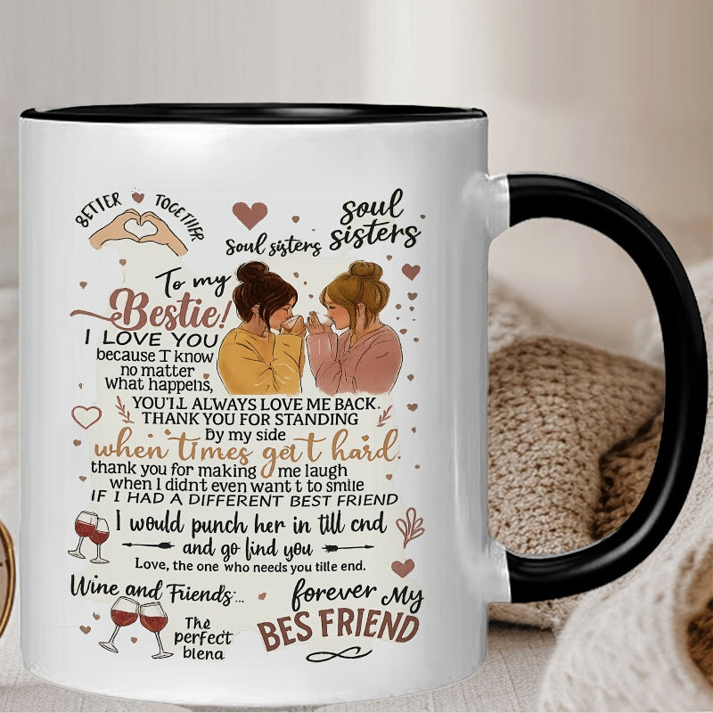 Tailorly Black Accent 11 oz Mug - friendship quotes and illustrations