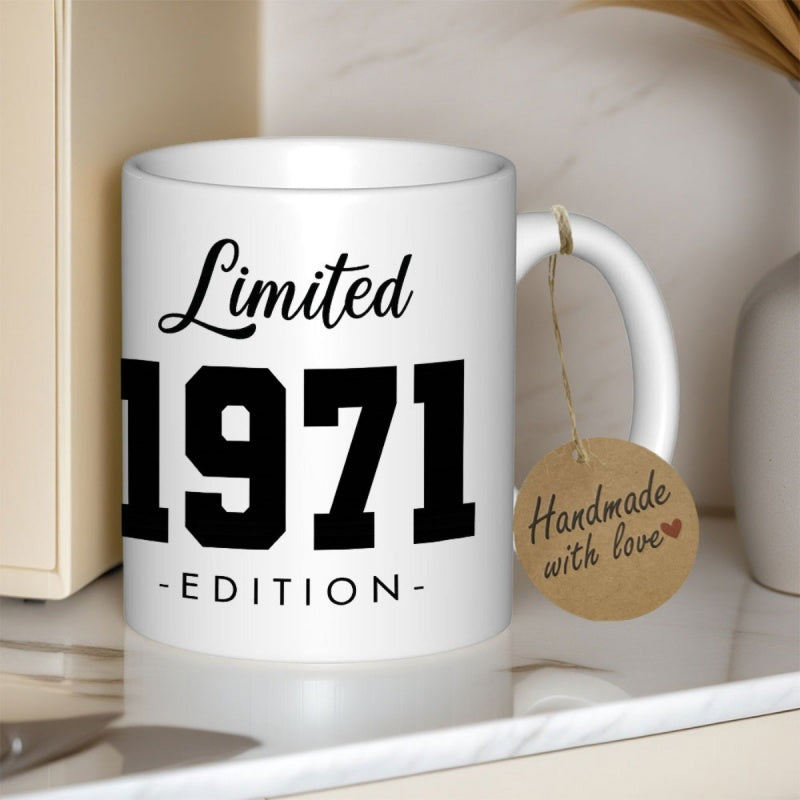 Tailorly White Ceramic 11 oz Mug - Limited 1971 Edition Minimalist Bold Black Typography Printed On A Polished