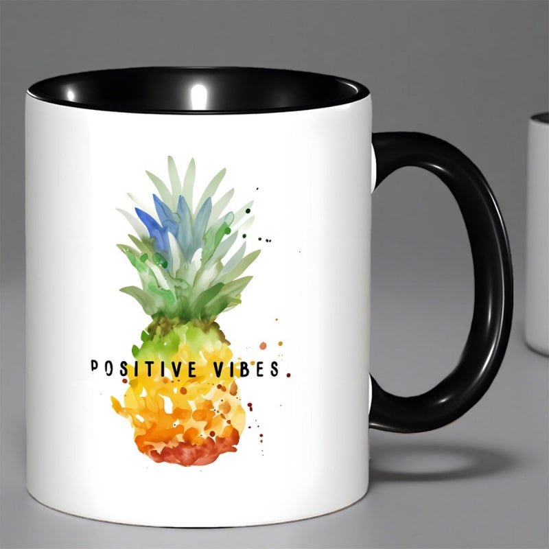 Tailorly Black Accent 11 oz Mug - pineapple watercolor design