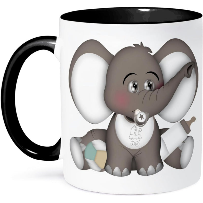 Tailorly Black Accent 11 oz Mug - pink and white cat illustration