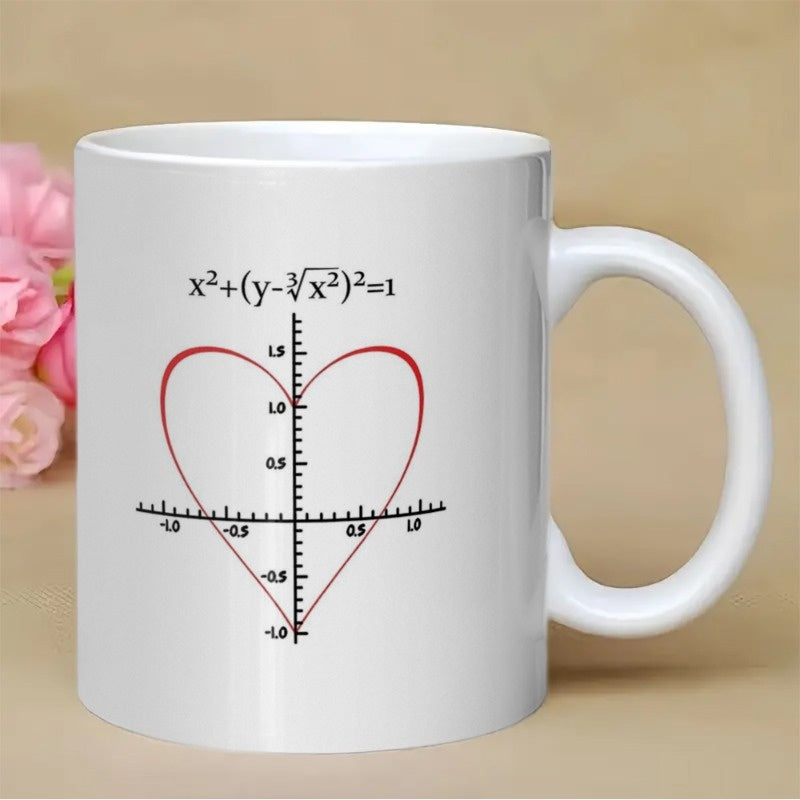 Tailorly White Ceramic 11 oz Mug - Minimalistic Mathematical Coordinate Plane Displaying A Vibrant Red Line Graphic Heart