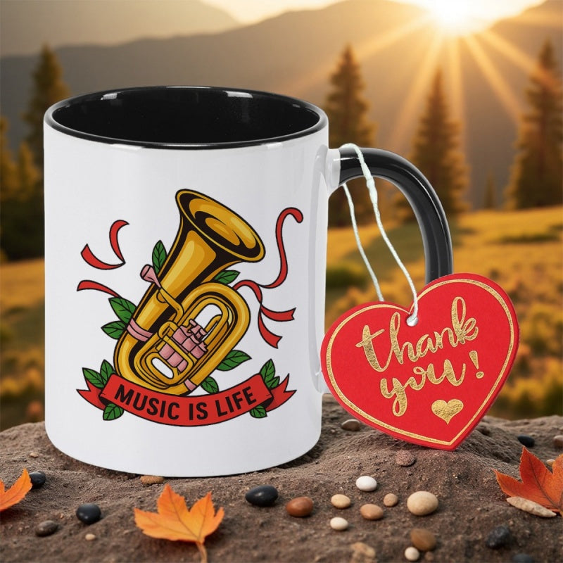 Tailorly Black Accent 11 oz Mug - musical notes
