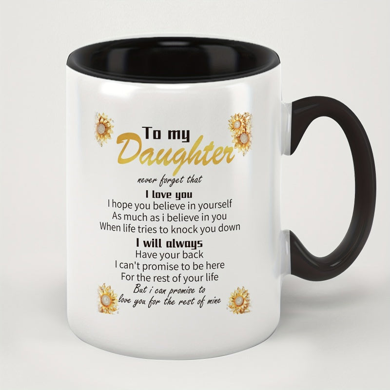 Tailorly Black Accent 11 oz Mug - reusable insulated ceramic coffee mug with lid for daughter 330ml hand wash only multipurpose mug with inspirational