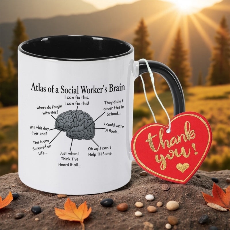 Tailorly Black Accent 11 oz Mug - social workers brain print