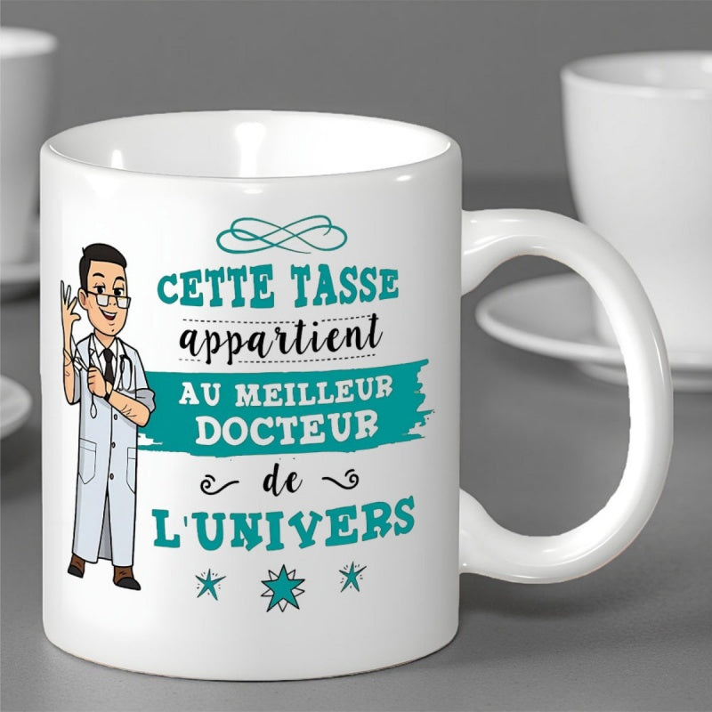 Tailorly White Ceramic 11 oz Mug - Friendly Medical Professional Wearing White Coat Holding Syringe In Professional Clinical Pose Doctor