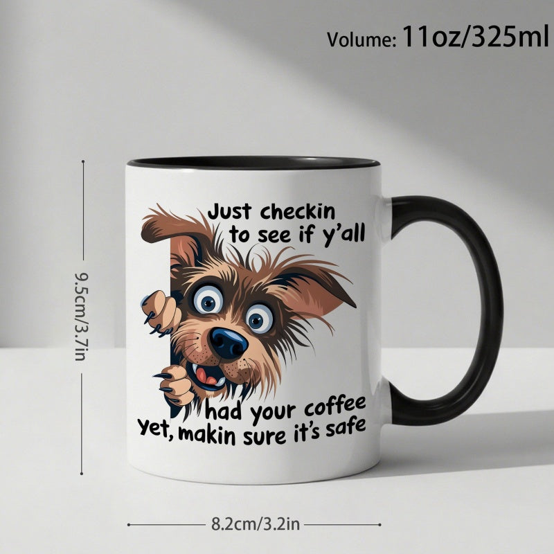 Tailorly Black Accent 11 oz Mug - whimsical cartoon dog and coffee pattern