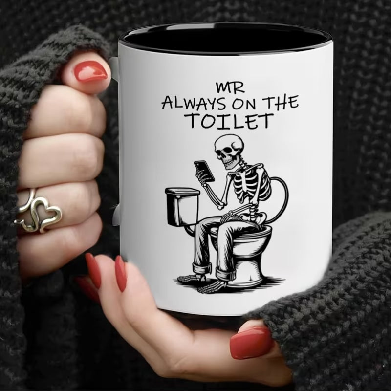 Tailorly Black Accent 11 oz Mug - funny mr in the toilet skeleton design