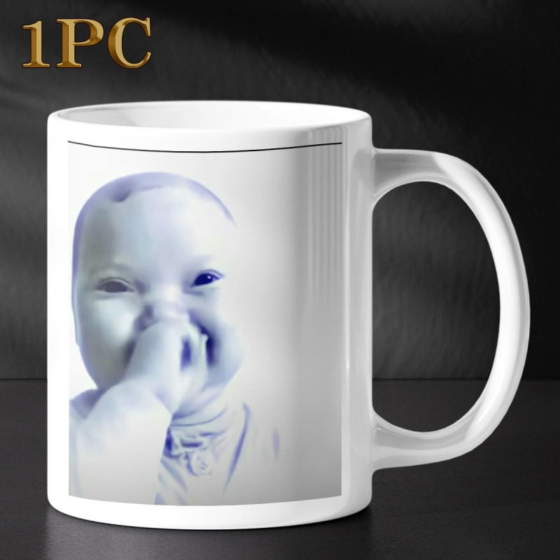 Tailorly White Ceramic 11 oz Mug - Innocent Smiling Face Of A Happy Child Printed On Ceramic Surface Baby