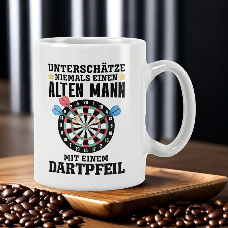 Tailorly White Ceramic 11 oz Mug - Classic Round Competition Target Board Featuring Three Colorful Darts Dartboard