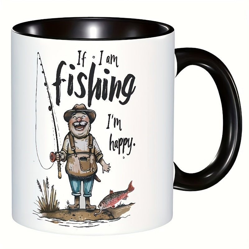 Tailorly Black Accent 11 oz Mug - if im fishing im happy text design