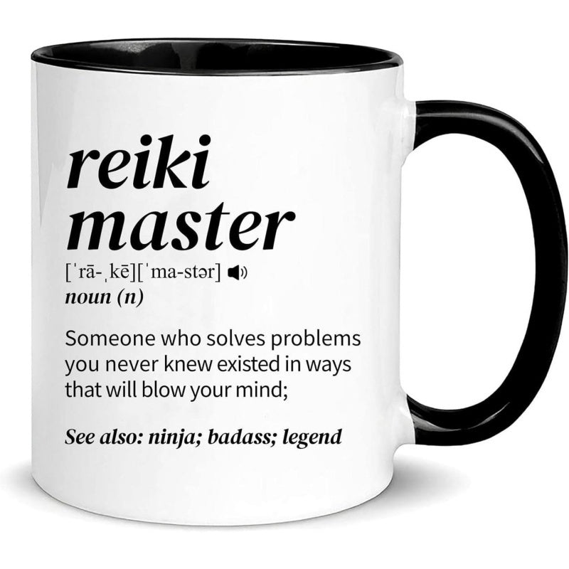 Tailorly Black Accent 11 oz Mug - reiki master definition text