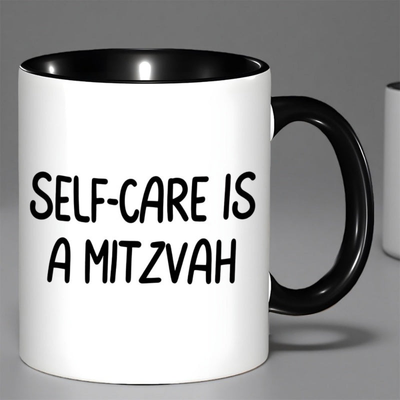 Tailorly Black Accent 11 oz Mug - self care is a mitzvah text design