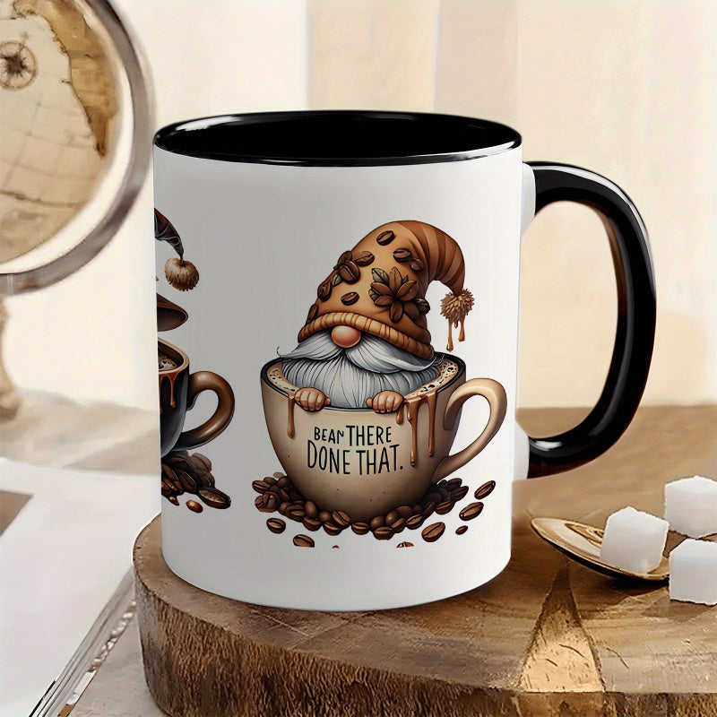 Tailorly Black Accent 11 oz Mug - gnome patterns coffee beans and hats