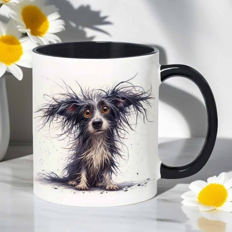 Tailorly Black Accent 11 oz Mug - realistic illustration of messy fur and cold drink