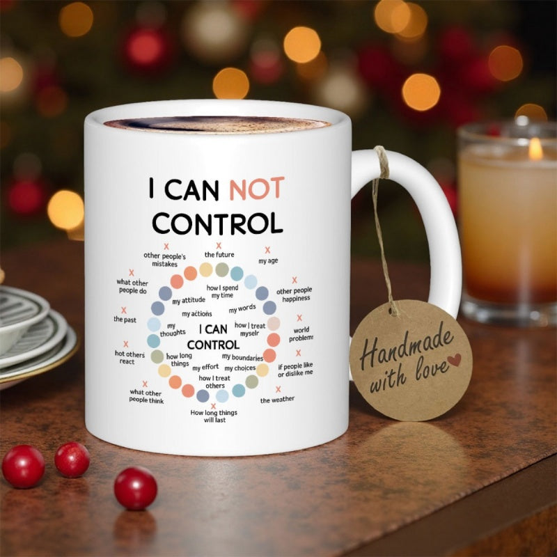 Tailorly White Ceramic 11 oz Mug - I Can Not Control I Can Control Minimalist Circular Mental Health Diagram With Colorful Dots On Surface Ceramic Mug