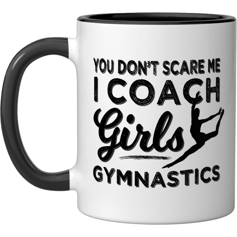 Tailorly Black Accent 11 oz Mug - gymnastics you dont scare gymnastics ceramic mug black white_737577c22cef44bc8ed0d833fe3aec39