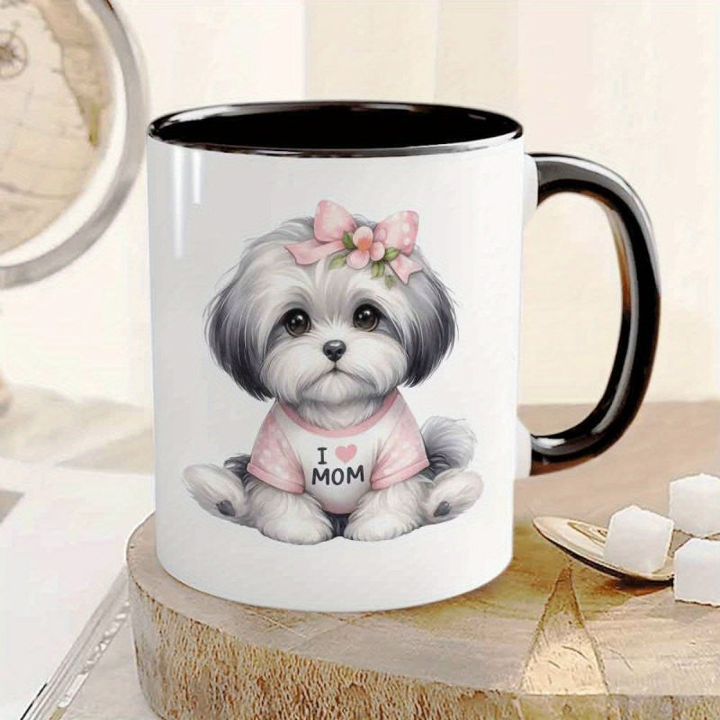 Tailorly Black Accent 11 oz Mug - funny humorous sarcastic text adorable shih tzu dog with pink bow