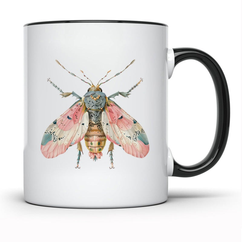 Tailorly Black Accent 11 oz Mug - bohemian moth with flowers