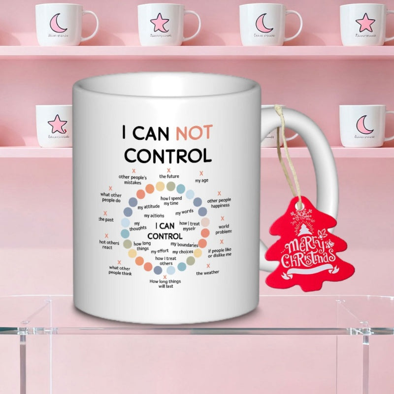 Tailorly White Ceramic 11 oz Mug - I Can Not Control I Can Control Minimalist Design With Colorful Circular Mental Health Diagram And Motivational Quotes Mug
