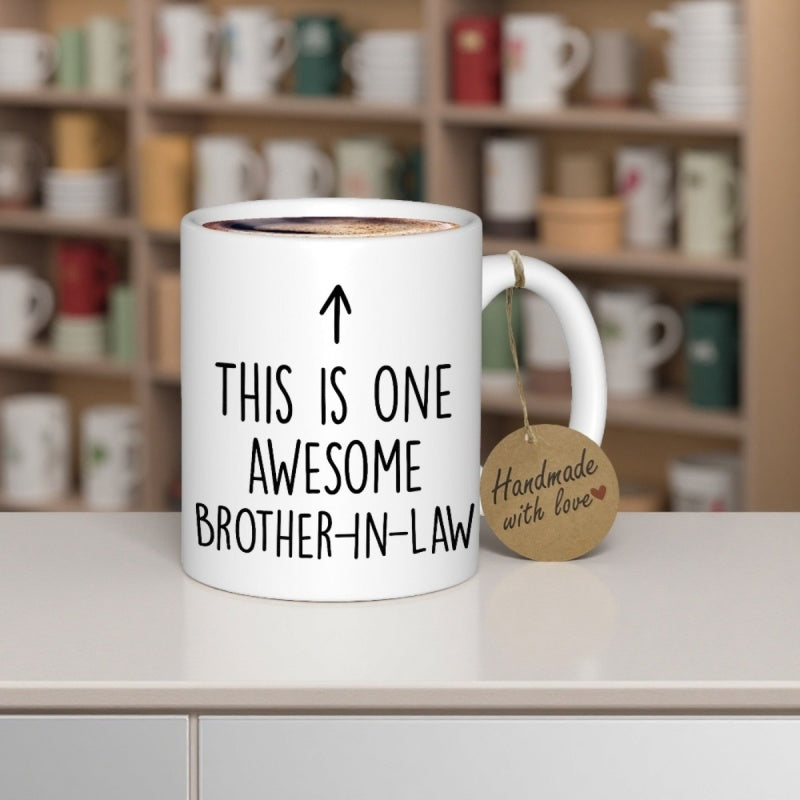 Tailorly White Ceramic 11 oz Mug - This Is One Awesome Brother In Law Minimalist White Ceramic Vessel With A Simple Black Arrow Mug