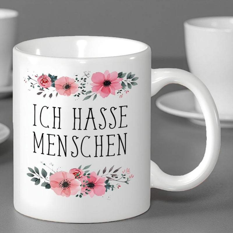 Tailorly White Ceramic 11 oz Mug - Beautiful Blooming Pink Anemone Flowers With Delicate Green Botanical Leaves Flower