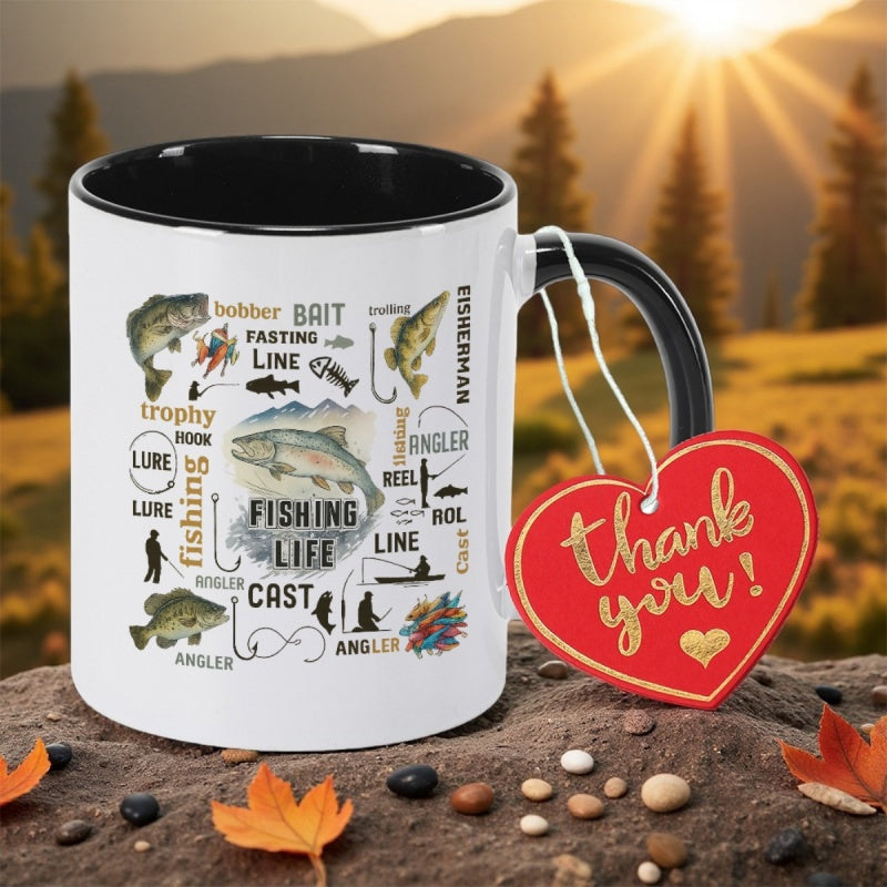 Tailorly Black Accent 11 oz Mug - fishing print