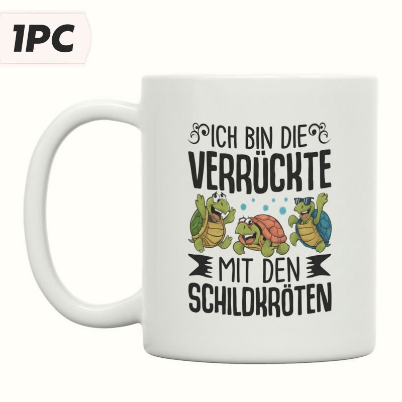 Tailorly White Ceramic 11 oz Mug - Three Cheerful Cartoon Sea Creatures Dancing Together With Playful Expressions Turtle