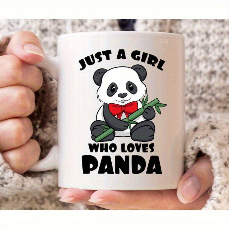 Tailorly White Ceramic 11 oz Mug - Just A Girl Who Loves Panda Cute Cartoon Character Wearing Red Bowtie And Holding Bamboo Stalk Panda