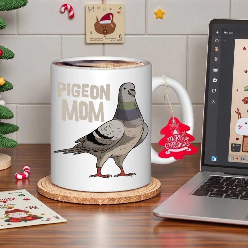 Tailorly White Ceramic 11 oz Mug - Pigeon Mom Realistic Grey Bird Standing Firmly On A Clean White Background Pigeon