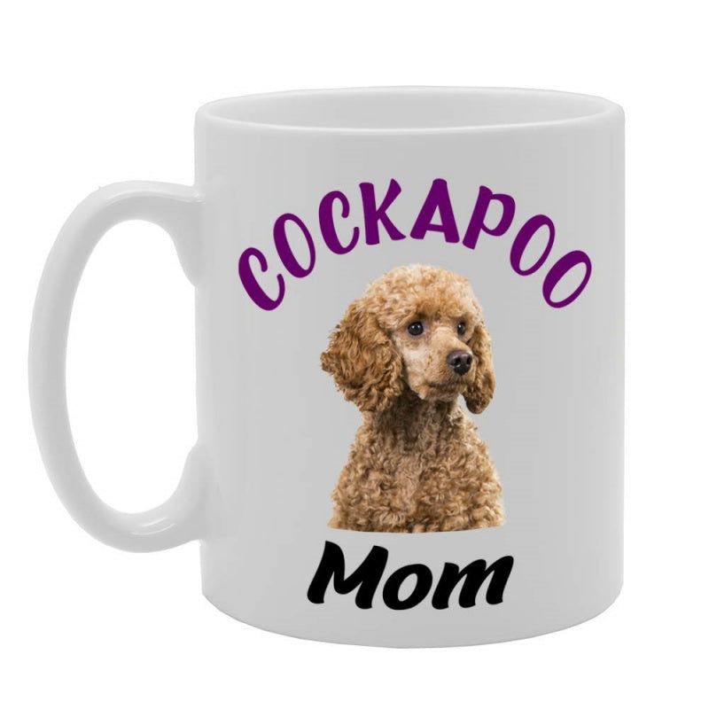 Tailorly White Ceramic 11 oz Mug - Cockapoo Mom Adorable Fluffy Brown Dog Sitting Peacefully With Curly Hair Textures Cockapoo