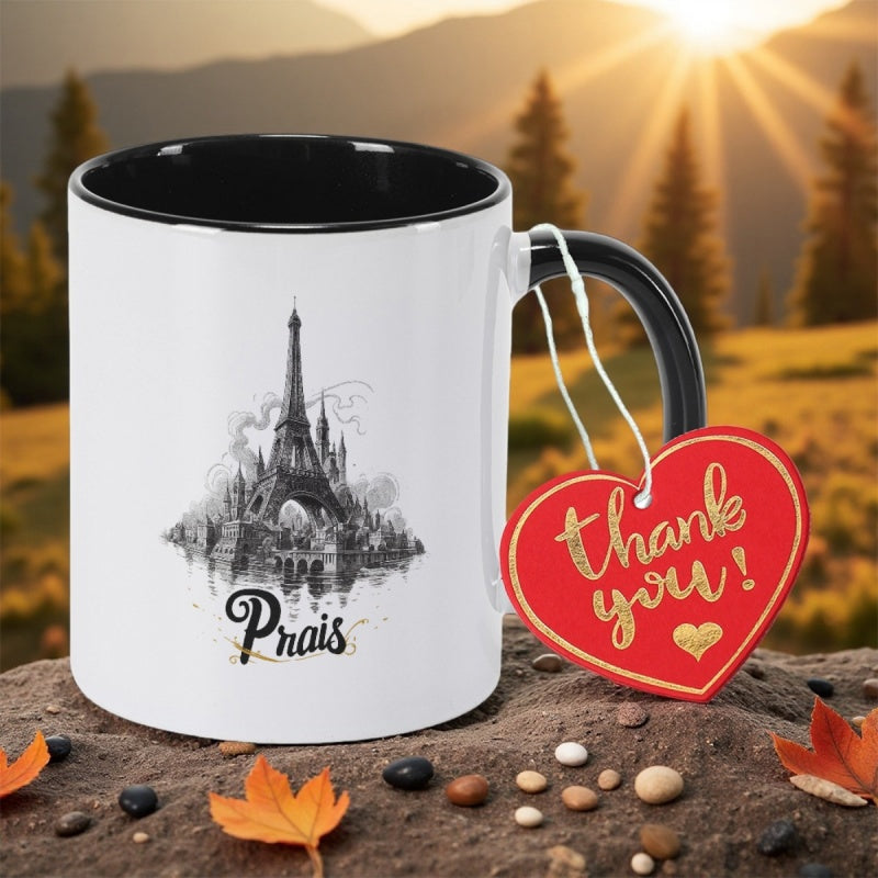 Tailorly Black Accent 11 oz Mug - 11oz 350ml ceramic coffee mug with print reusable break resistant multipurpose drinkware for housewarming birthday