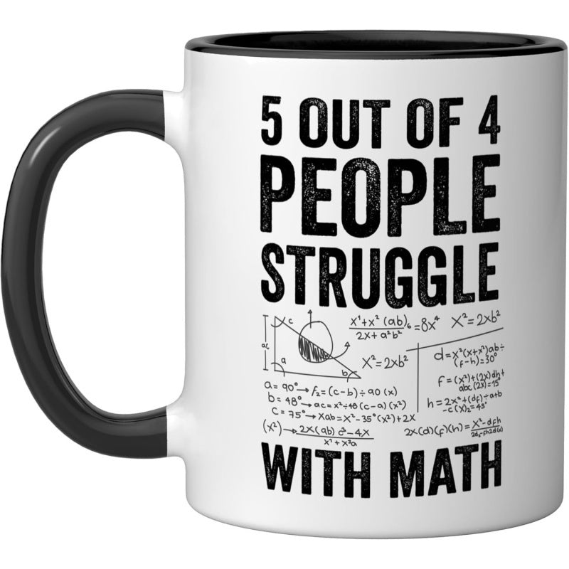 Tailorly Black Accent 11 oz Mug - humorous text about 5 4 individuals having difficulty with math