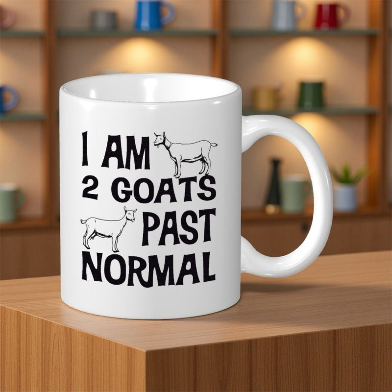 Tailorly White Ceramic 11 oz Mug - I Am 2 Goats Past Normal Minimalist Black Line Drawing Of A Playful Farm Animal Goat