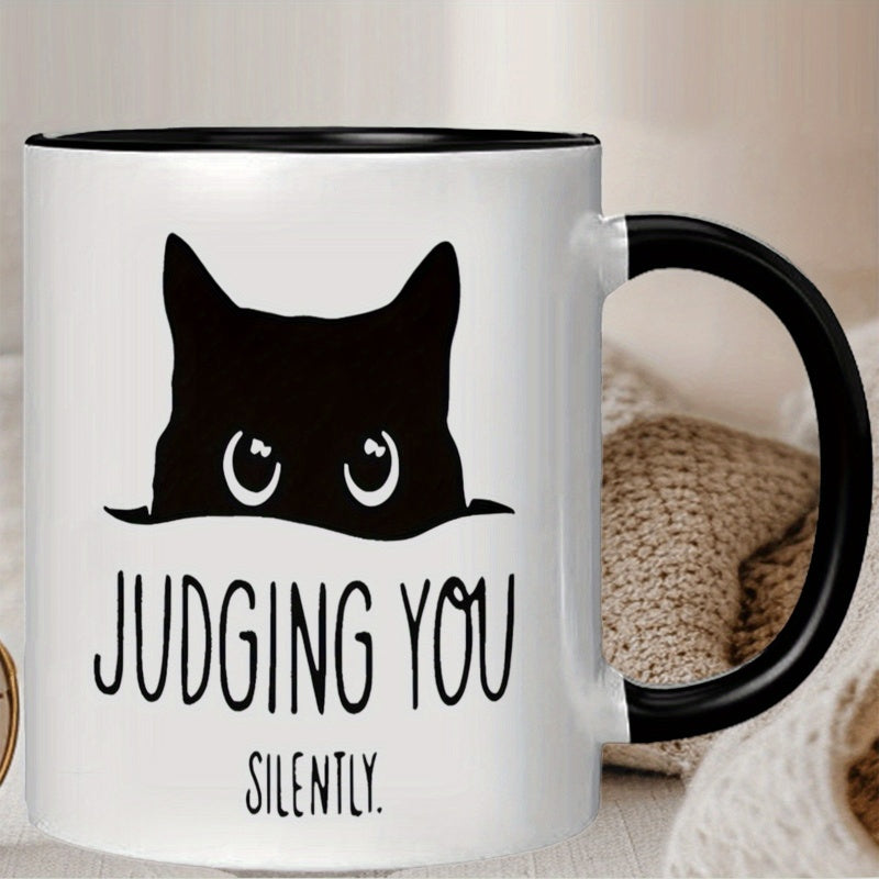 Tailorly Black Accent 11 oz Mug - minimalist figure cat with text