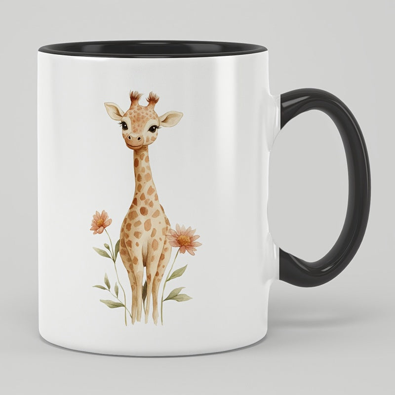 Tailorly Black Accent 11 oz Mug - cute giraffe pattern
