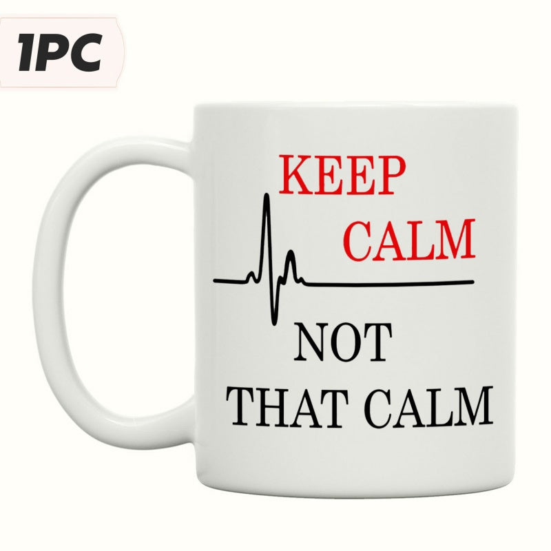 Tailorly White Ceramic 11 oz Mug - Keep Calm Not That Calm Minimalist Black Pulse Line Stretching Across A Smooth Ceramic