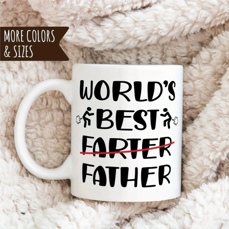 Tailorly White Ceramic 11 oz Mug - Worlds Best Farter Father Humorous Stick Figures With Comic Fart Clouds Printed On Minimalist Ceramic Mug