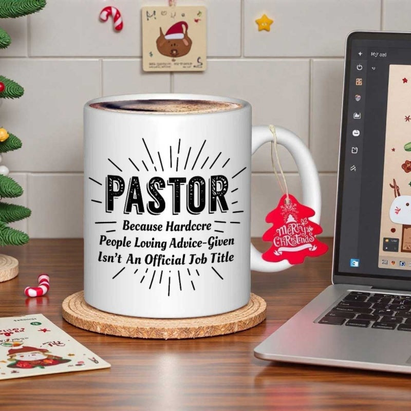 Tailorly White Ceramic 11 oz Mug - Pastor Because Hardcore People Loving Advice Given Isnt An Official Job Title Minimalist Radiant Sunburst Lines Surrounding Bold