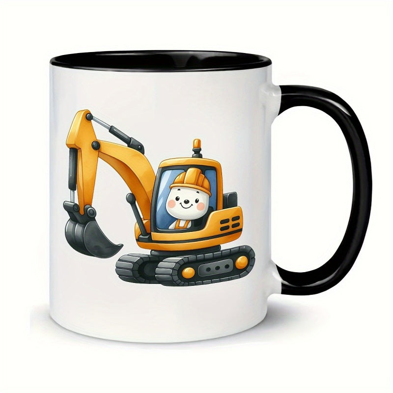 Tailorly Black Accent 11 oz Mug - construction excavator illustration