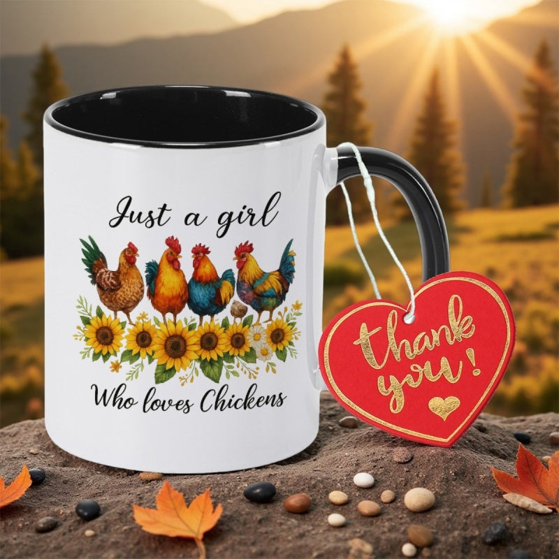 Tailorly Black Accent 11 oz Mug - chickens