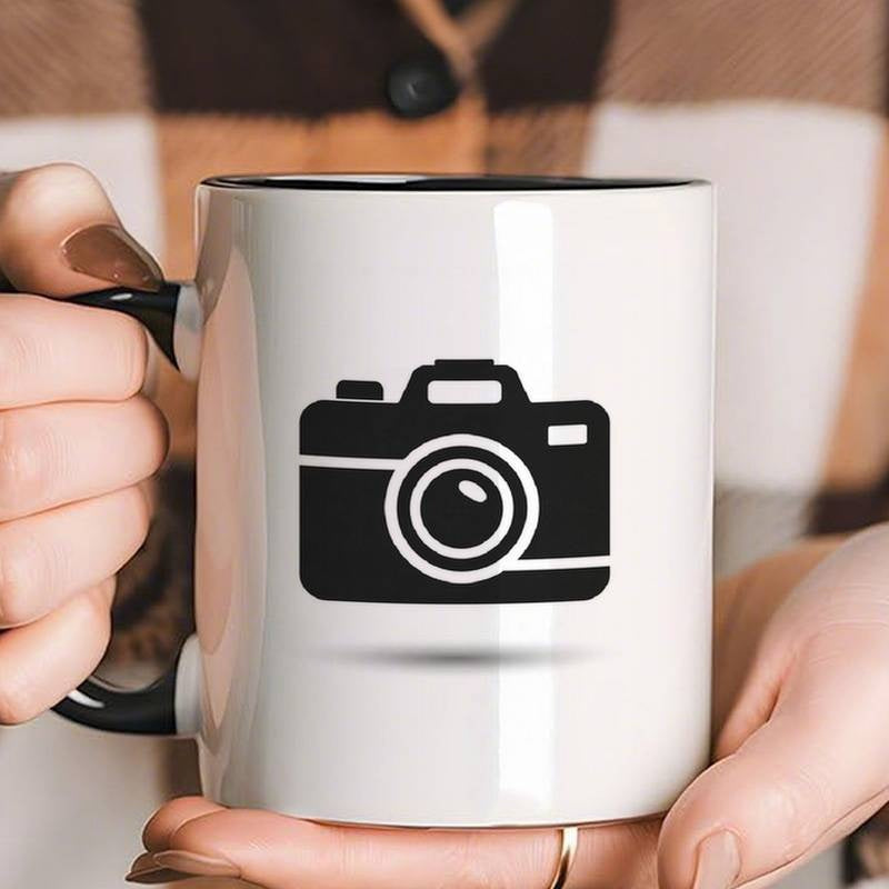 Tailorly Black Accent 11 oz Mug - camera shaped， dslr camera design
