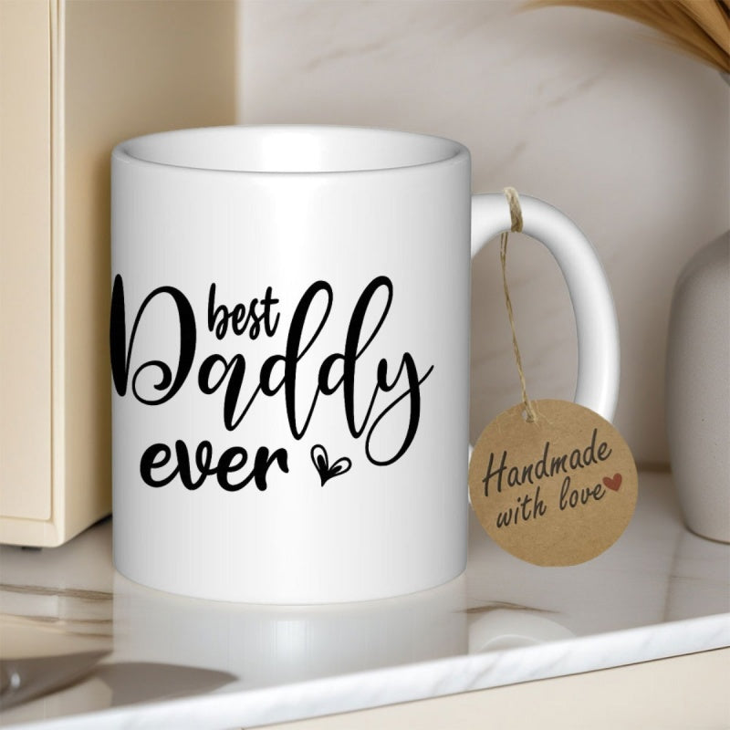 Tailorly White Ceramic 11 oz Mug - Best Daddy Ever Elegant Handwritten Script Featuring A Small Heart On