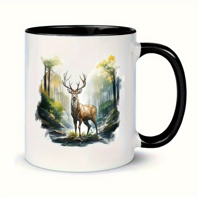 Tailorly Black Accent 11 oz Mug - rustic design forest scene stag