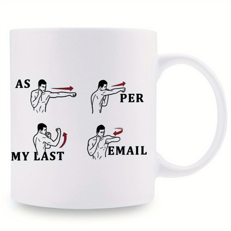 Tailorly White Ceramic 11 oz Mug - As Per My Last Email Illustrative Line Art Style Depicting Various Boxing Punching Techniques With Arrows Boxer
