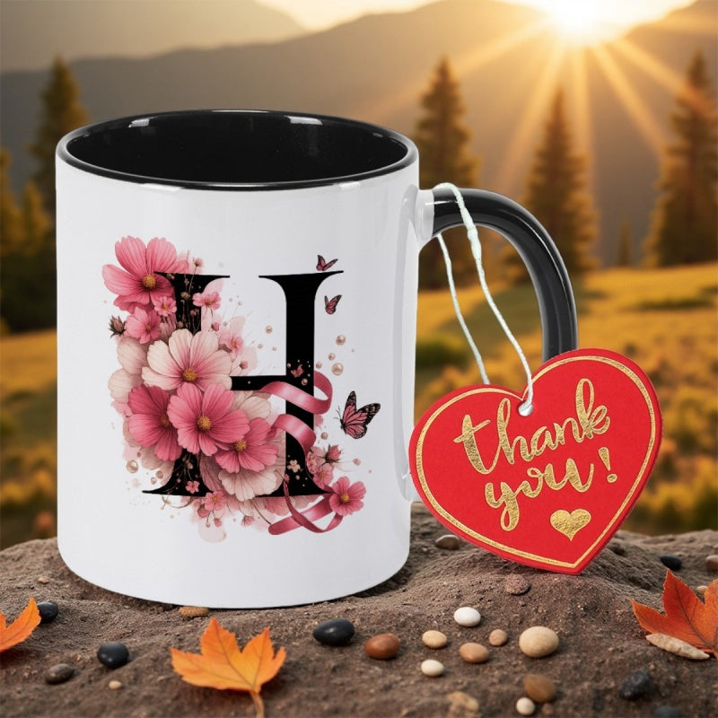 Tailorly Black Accent 11 oz Mug - floral monogram