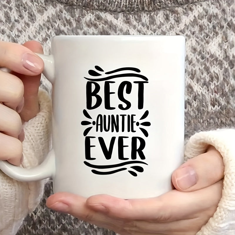 Tailorly White Ceramic 11 oz Mug - Best Auntie Ever Elegant Symmetrical Swashes With Bold Decorative Typography And Ornate Artistic Flourishes Mug